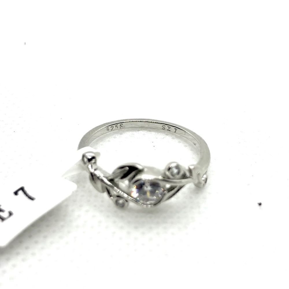 Sterling Silver Round CZ Floral Ring Size 7 - Picture 8 of 12